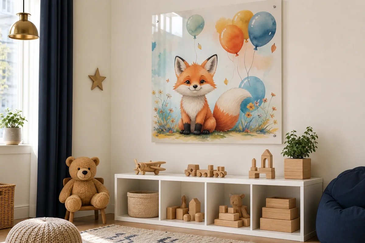 子ども部屋に飾ったキツネのイラストのメタルアート